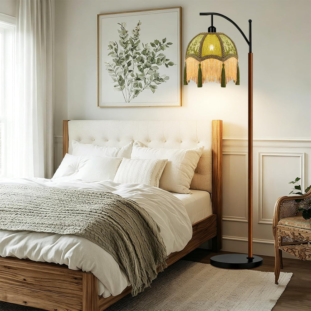 Vintage Floor Lamp for Living Room,Wood Remote Dimmable Standing Lamps with R...