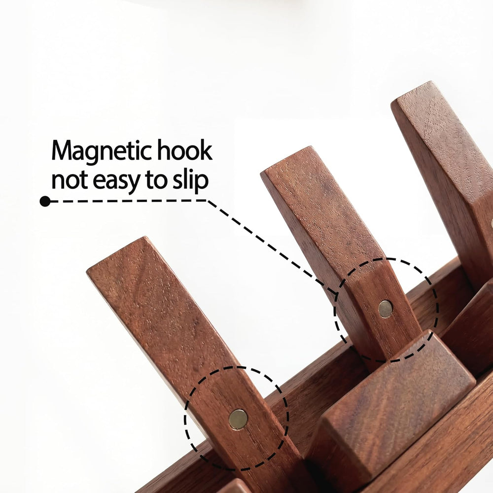 Mid Century Modern Wood Coat Rack Wall Mount with Shelf, 7 Hooks, Walnut