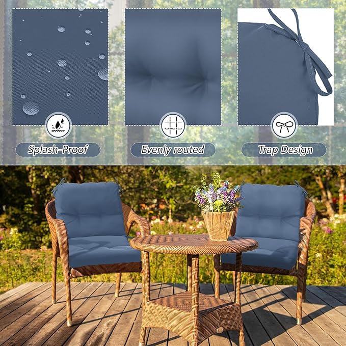 Geetery Outdoor Chair Cushions Set of 4 for Patio Lawn Furniture Wicker Rocking Dining Chairs 42x21x4 Inch High Back Seat Pads Replacement with Ties Weather-Resistant Fade-Resistant Indoor(Blue Gray)