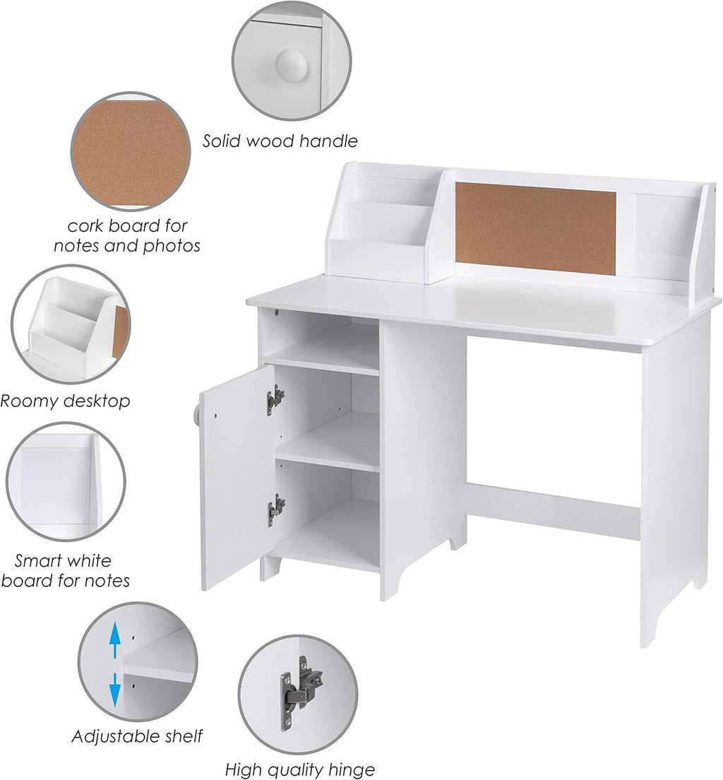 UTEX Kids Study Desk with Storage, Wooden Children School Study Table with Hutch and Storage Cabinet for 3-8 Years Girls Boys, Student's Study Computer Workstation Writing Table, White