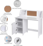 UTEX Kids Study Desk with Storage, Wooden Children School Study Table with Hutch and Storage Cabinet for 3-8 Years Girls Boys, Student's Study Computer Workstation Writing Table, White