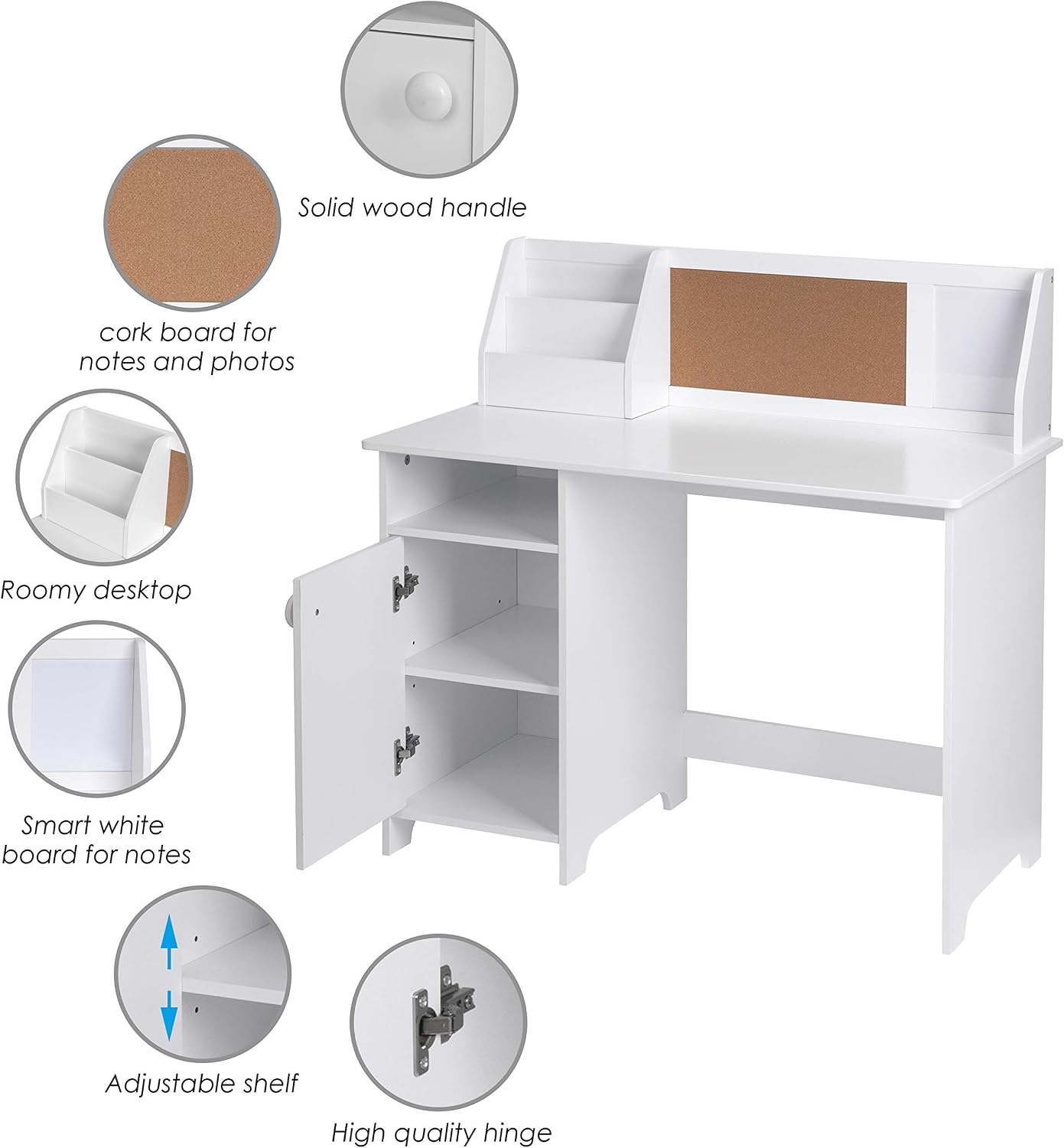 UTEX Kids Study Desk with Storage, Wooden Children School Study Table with Hutch and Storage Cabinet for 3-8 Years Girls Boys, Student's Study Computer Workstation Writing Table, White