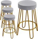 Yaheetech Bar Stools Set of 4, Velvet Round Counter Stools, Backless Counter Height Bar Chairs with Golden Legs for Kitchen Dining Room Pub Cafe, Gray