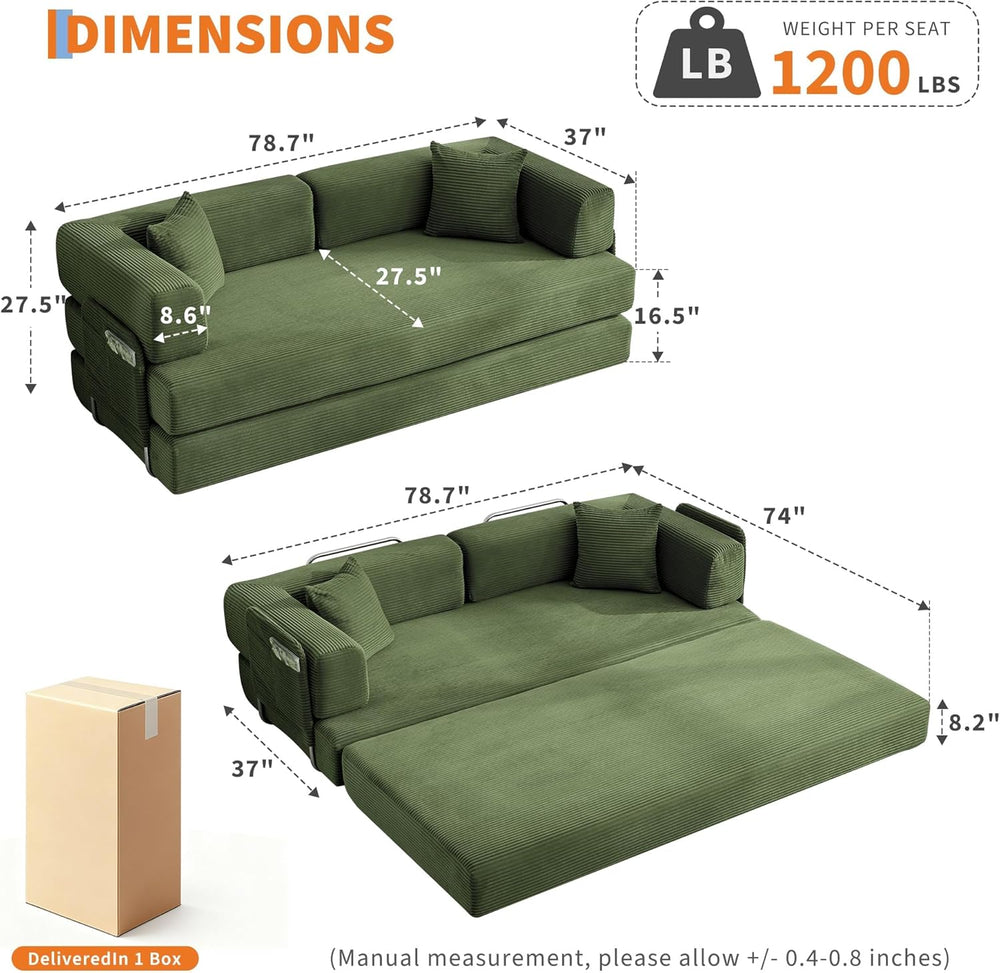 GarveeLife 78.8" Modular Corduroy Sofa Bed,5 in 1 Convertible Futon Floo...
