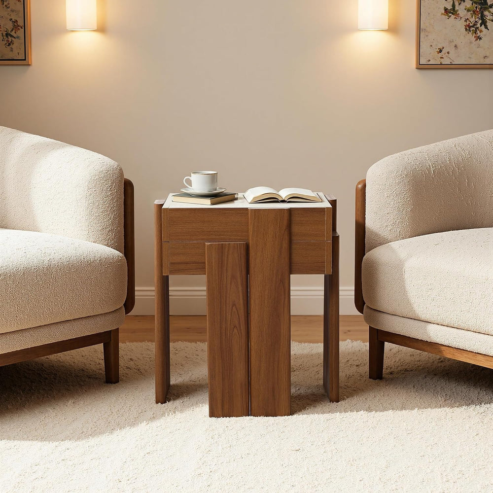LuxenHome Nesting Table Set of 2, 19.6'' Mid Century Modern 2-Tier En...