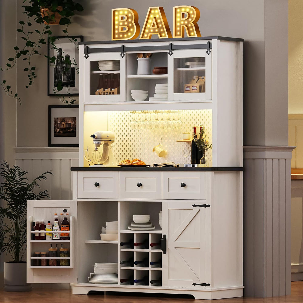 Spaco 71" Pantry Bar Cabinet with Hutch,Farmhosue Kitchen Buffet Sideboa...