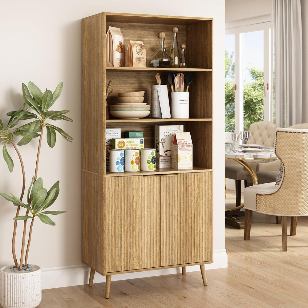 CARPETNAL Tall Storage Display Cabinet in Natural Oak- 70 Inch Bookshelf with...