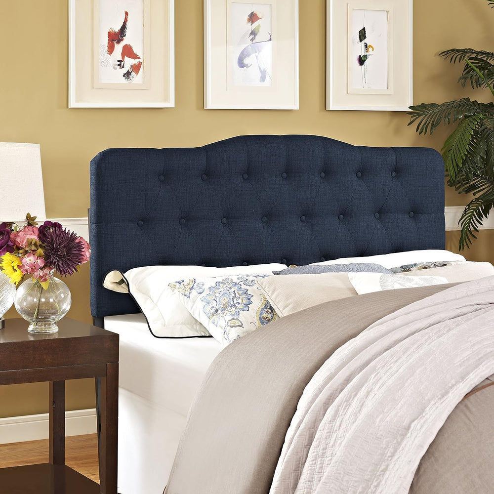 Modern Contemporary Queen Size Fabric Headboard, Blue, Fabric