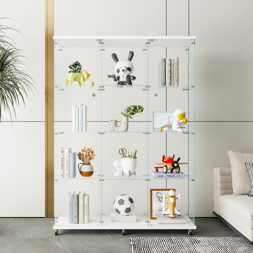 4 Shelves Glass Display Cabinet with 2 Doors Extra Large Display Case Curio C...
