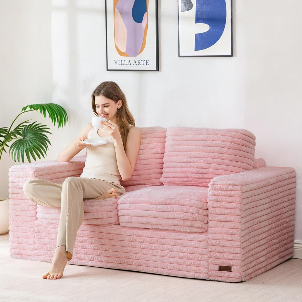 MAXYOYO Bean Bag Chair, Boneless Couch with Armrests, Pillows & Foam | Plush Foam Filled Lounge Chair, Supportive Comfort for Relaxing, Reading or Gaming in Living Rooms and Bedrooms, Beige