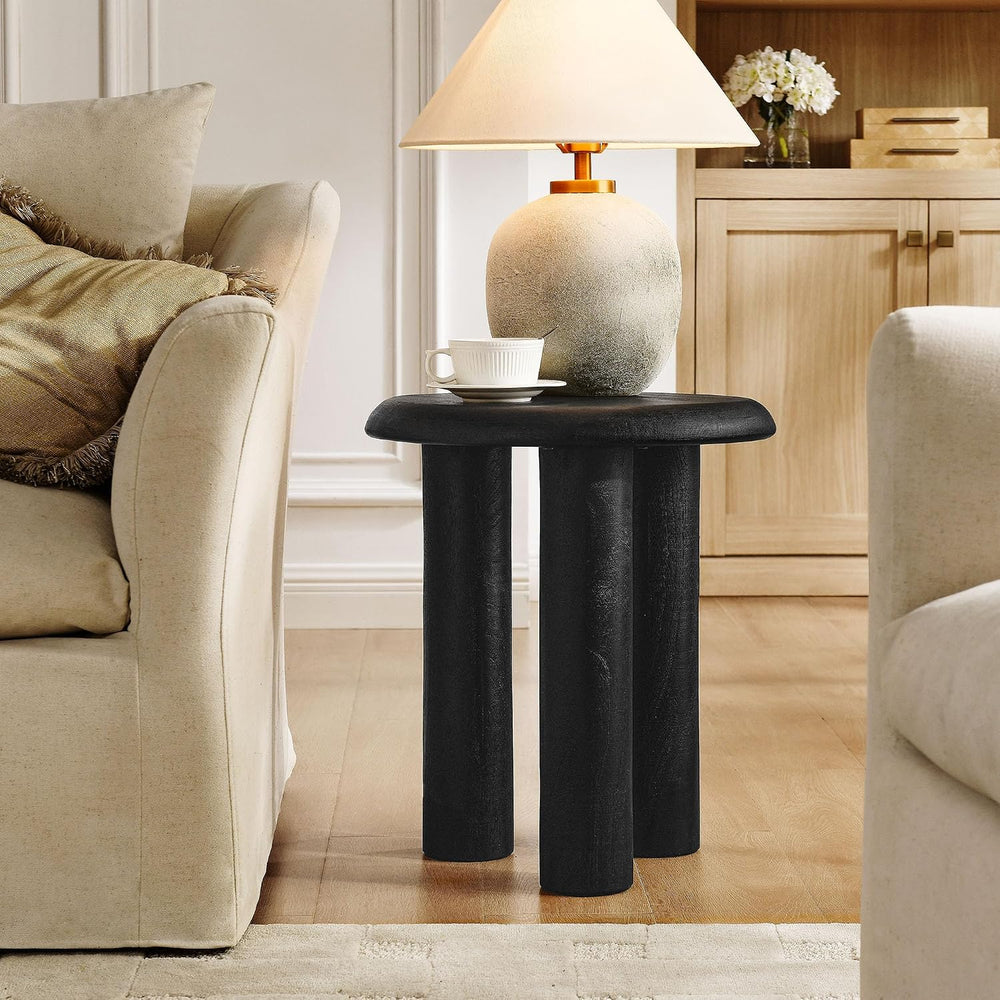 Modway Mavina Mango Wood Round Side Table in Black - Modern Wood Accent Table...