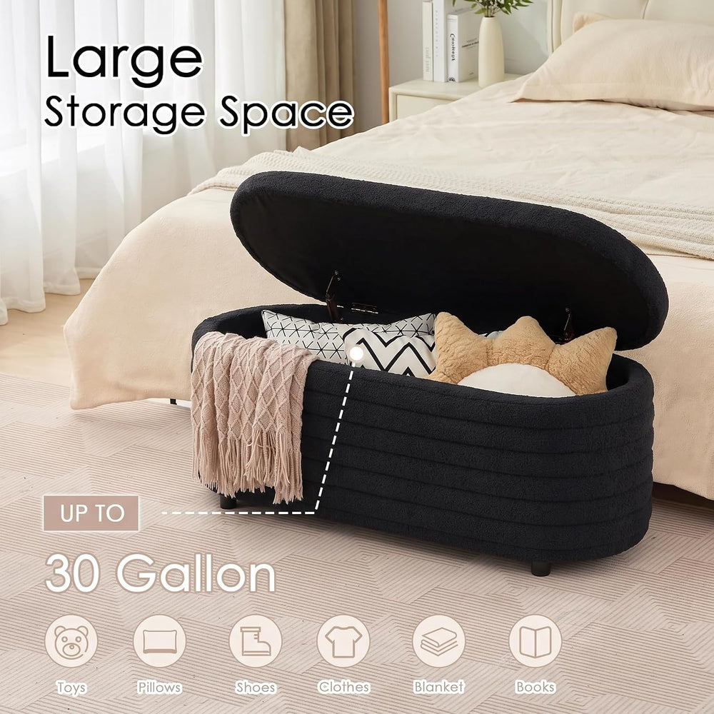 Storage Ottoman Bench Upholstered Fabric Storage Bench End of Bed Stool with ...