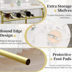 VECELO 3-Piece Dining Table Set for Kitchen Breakfast Nook, Wood Grain Oval Tabletop and Metal Frame with Built-in Wine Rack, for Small Spaces, White & Gold