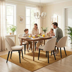 Wooden Dining Chairs Set of 4,Upholstered Kitchen Dining Room Chairs with Curved Backrest and Wood Leg,Modern Fabric Farmhouse Dinner Chair for Restaurant/Cafe,Beige