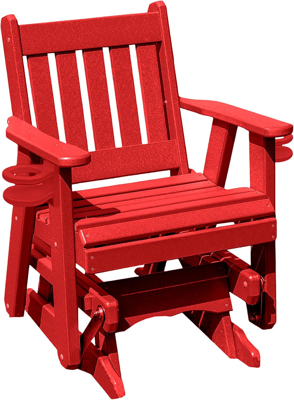 Amish Craftsmanship Made in USA 2FT Heavy Duty Poly Lumber Wood Porch Glider Premium Colors HDPE with No wood fibers Mission English Series design 500 lbs Limit With Cupholders Solid-Red