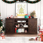 66" Farmhouse TV Stand with Power Outlets for 75 Inch TVs, 33" Tall Entertainment Center with Storage Cabinets w/Adjustable Shelves, Rustic Large TV Media Console for Living Room, Brown
