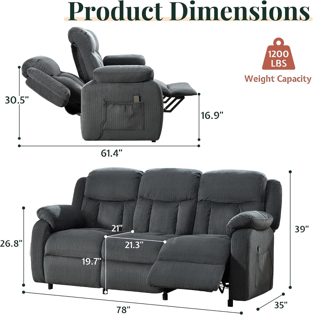 Jocisland 78" Power Reclining Sofa, Electric Recliner Couch, Dark Gray |...