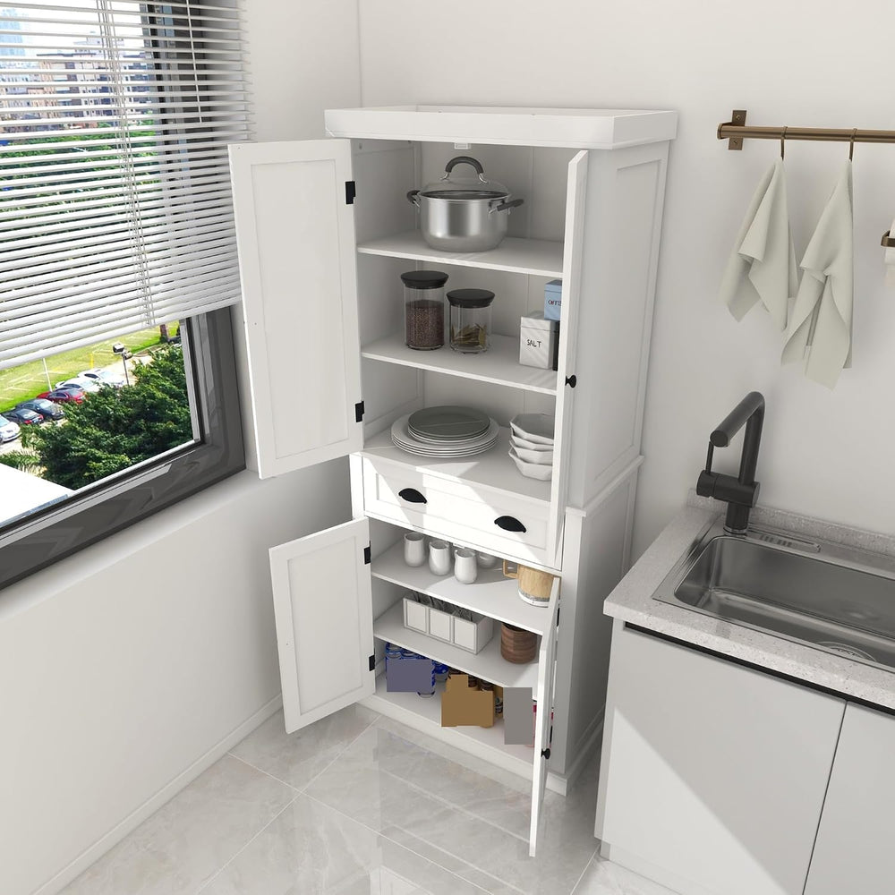 Modern Kitchen Pantry Storage Cabinet, 4 Doors and 2 Adjustable Shelves, for ...