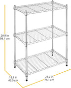 Whitmor 3 Tier Shelving Unit, Metal Storage Shelves, 400 lbs Capacity per Shelf, 1200 lbs Total, Adjustable Heavy Duty Shelf for Kitchen, Garage, Plant, 23" L x 13" W x 30" H, Chrome