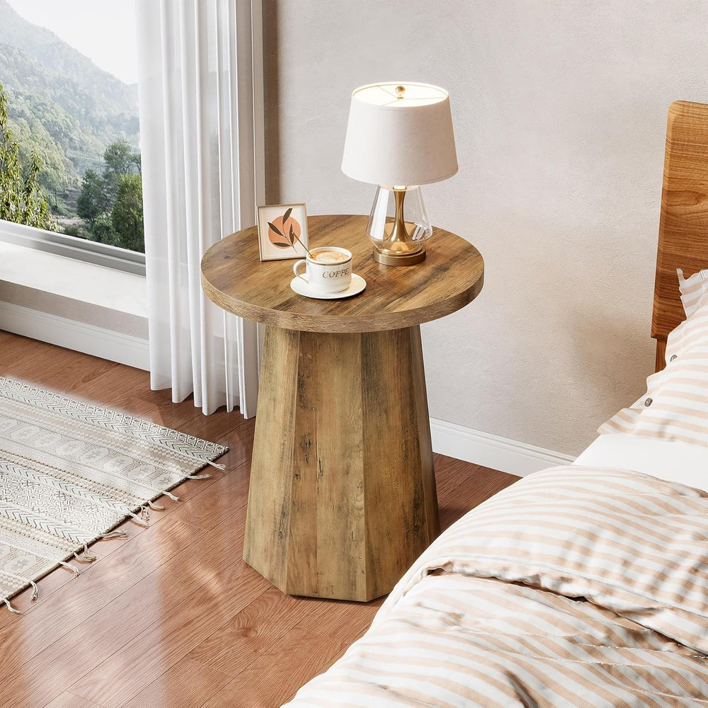 Tribesigns Farmhouse Round End Table, Wooden Couch Side Table with Octagonal ...