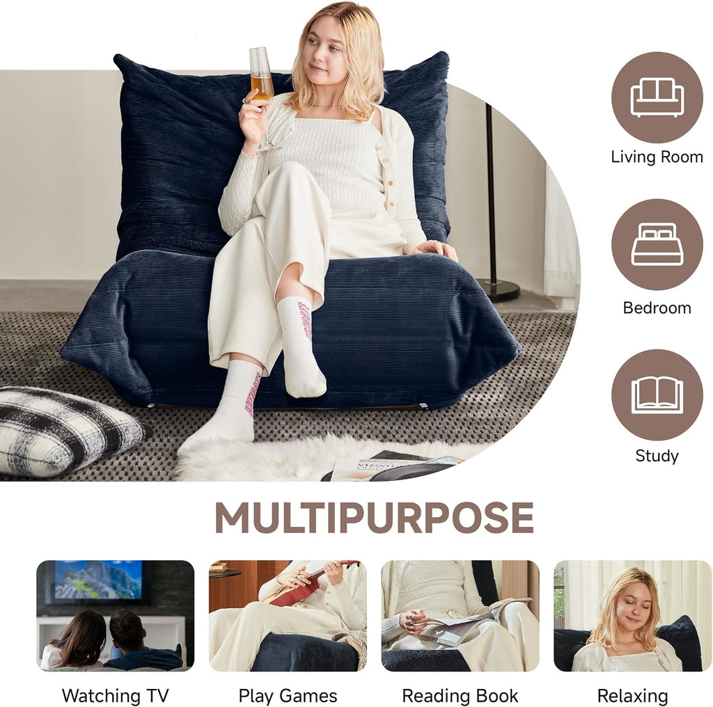 Bean Bag Chair for Adults,Bean Bag Chairs with High Density Comfortable Memory Foam,Giant Lazy Sofo Fireside Bean Bag Chair, for Living Room, Bedroom, Reading & TV (Bule)