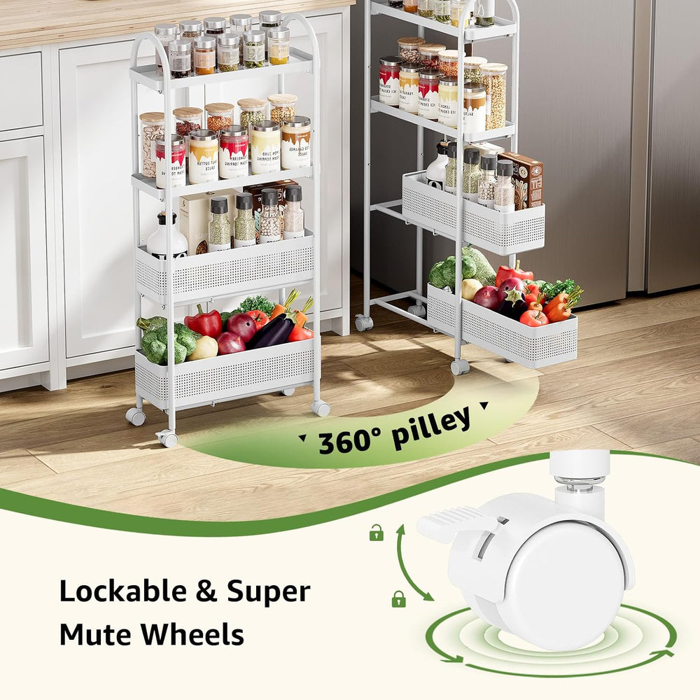 KINGRACK 4 Tier Slim Rolling Cart with Drawer, Metal Utility Storage Cart | 2...