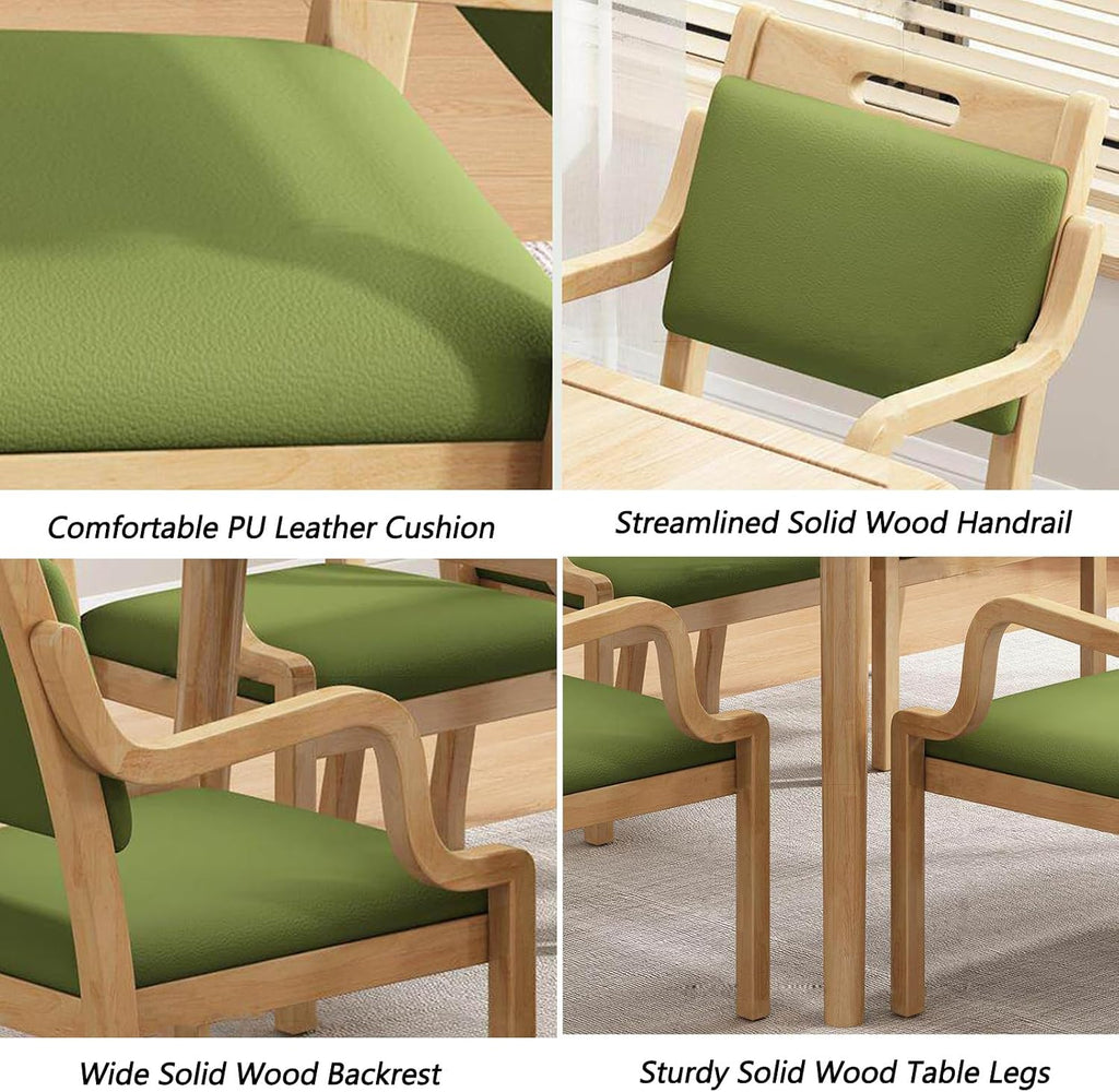 Wood Dining Table Set for 4, Rectangular Kitchen Dinner Table with Drain Groove Armrest,Ergonomic Upholstered Dining Chairs, Seniors Wooden Dining Room Furniture(1 Table + 6 Chairs, Walnut)