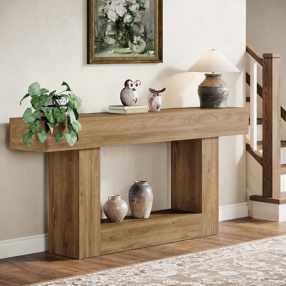 Tribesigns 63" Console Table, Farmhouse 2-Tier Entryway Table with U-Sha...
