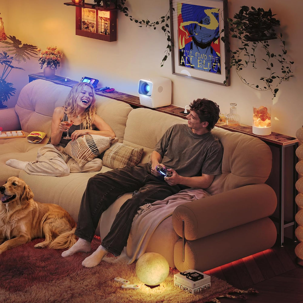 Huuger 118.1 Inch Behind Couch Table with 2 Power Outlets and USB-C Ports, Ex...
