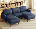 Vesgantti 97" Modular Sectional Sofa Dark Blue, U-Shaped Couch with Movable Ottoman, Comfy Corduroy Couch with Spring Cushion, Modular Sofa with Deep Seat for Living Room, Bedroom and Apartment
