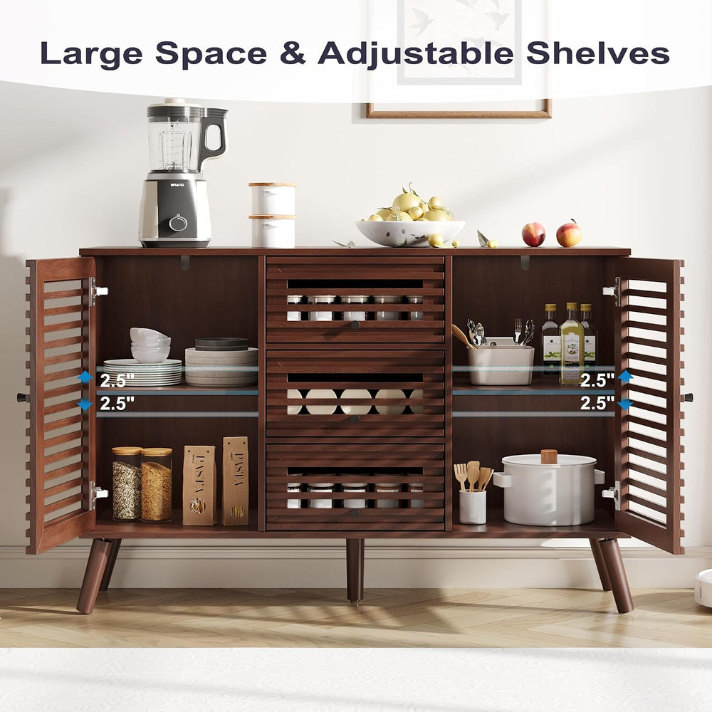 Furnify Buffet Cabinet with Slatted Doors, 47" W Sideboard Buffet with D...