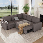 Vesgantti 88.4" Corduroy Sectional Sleeper Sofa with Pull Out Bed, Brown | 5 Seater Modular Couch with Storage, Comfy L Shaped Cloud Couches for Living Room, Bedroom, Apartment, Easy to Assemble