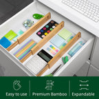 Drawer Divider and Organizer for Kitchen Organization - Adjustable Bamboo Drawer Dividers Organizers (17 - 22") - 4-Pack Expandable Drawer Organization Separators for Kitchen, Bedroom & More, Natural