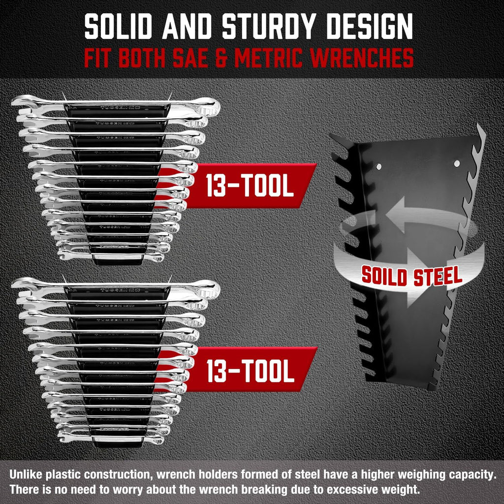 ALOANES 26-Slot Metal Wrench Organizer, Heavy Duty Wrench Organizer Tray for Tool Box, Professional Fit SAE & Metric Wrench Storage, 2 Pack Wrench Holders(Black)