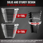 ALOANES 26-Slot Metal Wrench Organizer, Heavy Duty Wrench Organizer Tray for Tool Box, Professional Fit SAE & Metric Wrench Storage, 2 Pack Wrench Holders(Black)