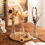 NUPTIO Glass Bud Vases Centerpiece Bulk, 8.5" Tall, Clear, Set of 3 | Cute Ribbed Flower Vase, for Wedding, Birthday, Party, Events, Home, Table Decor