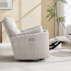 Power Recliner,Nursery Swivel Glider Rocking Chair with USB Port,Upholstered Adult Electric Recliner Rocking Chair with 2 Pillows for Living Room Bedroom(Lightgrey Corduroy, Power-Driven)