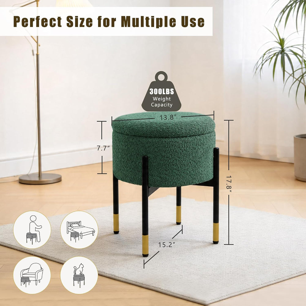 Round Ottoman with Storage,Soft Velvet Vanity Stool,Ottoman Coffee Table with...