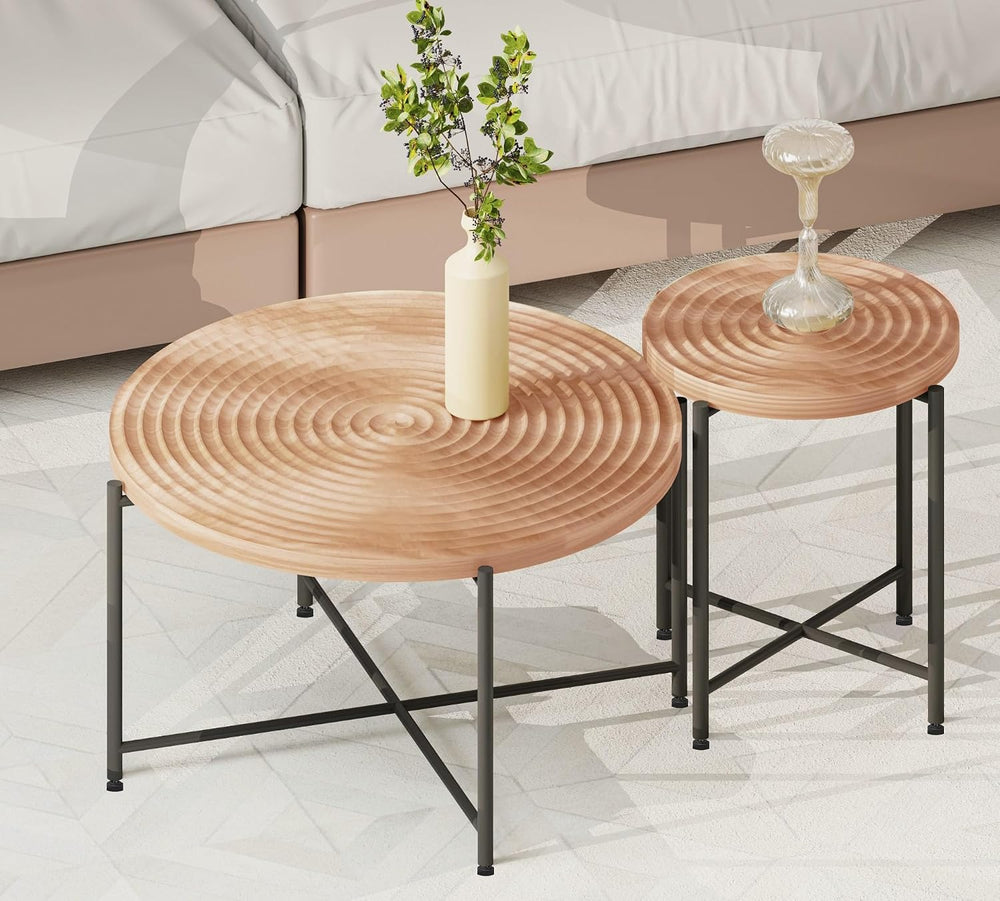Coffee Table Set, End Table, MDF Living Room Tables with PVC Cover, Cylindric...