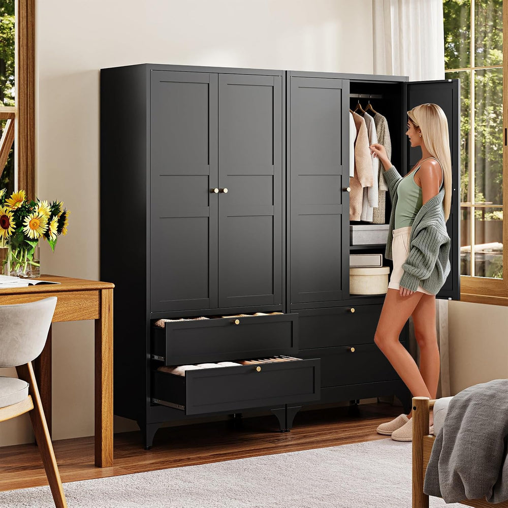Letaya Metal Armoire Wardrobe Closet with Drawers,Clothing Storage Cabinet wi...