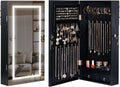 LAVIEVERT Jewelry Armoire with LED Lighted Mirror, Wall/Door Mounted Frameless Mirror with 3 Color Lights, Lockable Jewelry Cabinet Hanging Jewelry Organizer with 2 Drawers - Black
