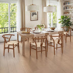 LUE BONA Solid Wood Wishbone Dining Chair Set of 2, Mid Century Modern Y-Shaped Backrest Dining Room Chairs, Fully Assembled Handwoven Seat, Light Brown