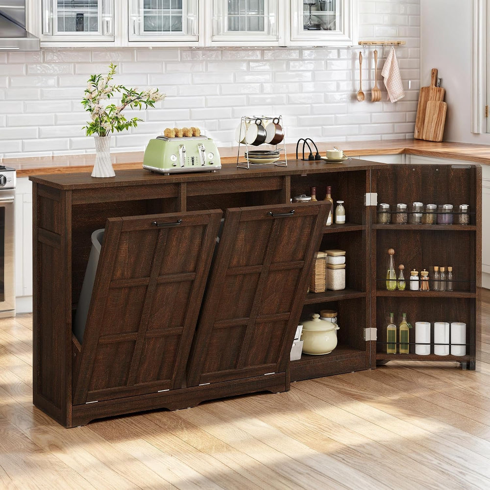 DWVO Rustic Kitchen Island with Power Strip, 2 Tilt-Out Compartments | Tilt‑o...