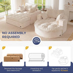 MAXYOYO Modular Sectional Chaise Lounge Sofa, 2 Sets Upholstered Lounge Chair with Ottoman, Comfy Round+ Square Couch with Layered Cushion, Tufted Sleeper Chair for Living Room, No Assembly, Beige