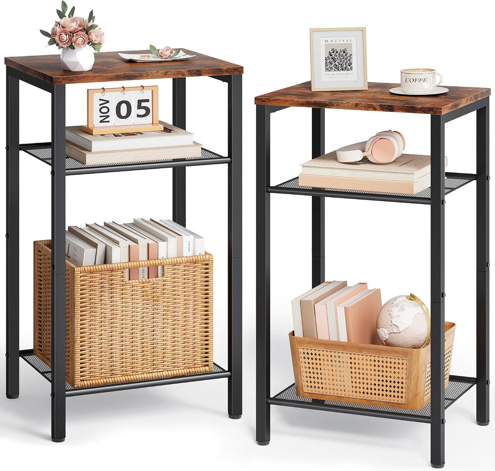 Hoctieon 2-Set 3 Tier End Table, Telephone Table Set of 2, Tall Side Table wi...