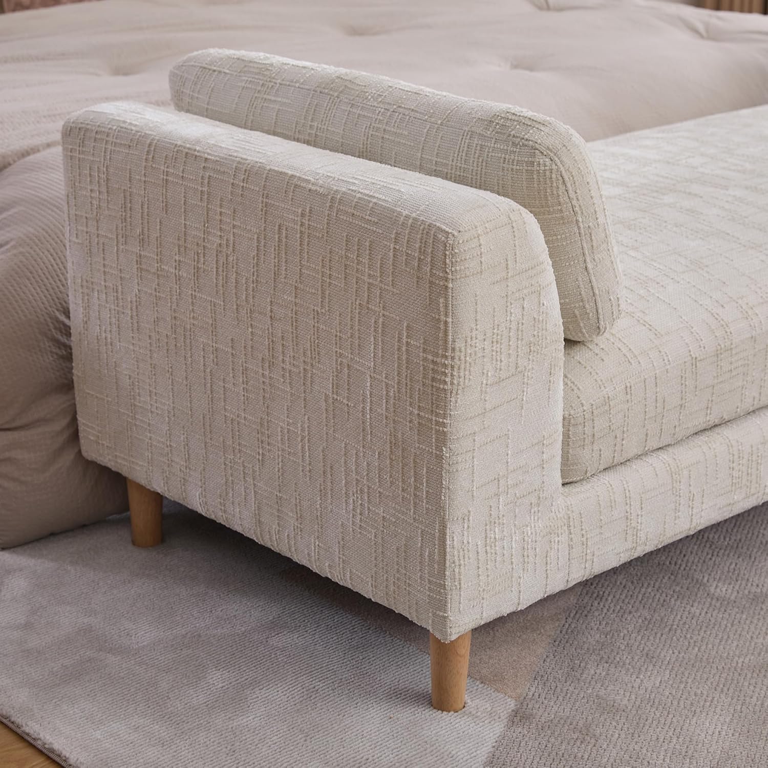mikibama 83.1" Extra Long Ottoman Bench for Bedroom,Oversized Chenille Upholstered Chaise Lounge Sofa Benches,Modern End of Bed Bench with Arms,Lounger Daybed Couch with Pillows (Beige)