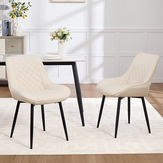 Dining Chair Set of 2, Modern Dining Chairs with Thick Cushions, Faux Leather...