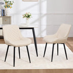Dining Chair Set of 2, Modern Dining Chairs with Thick Cushions, Faux Leather Upholstered Kitchen Dining Room Chairs with Metal Adjustable Legs for Dining Living Room, Beige