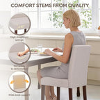 Upholstered Dining Chairs Set of 2 - Line Fabric Modern Farmhouse Kitchen Chairs,Mid-Back Dining Room Chairs with Wooden Legs