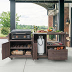 Merax 80.5" Outdoor Kitchen Island for Big Green Egg& Blackstone Griddle,Solid Wood Grill Cart Table with Stainless Steel Top,Drawer for Large Big Green Egg and 21"/28" Blackstone Griddle,Dark Brown